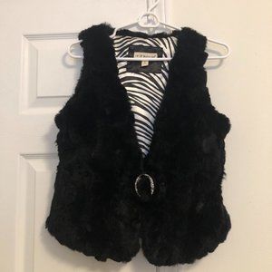 Black rabbit fur vest with rhinestone buckle size small